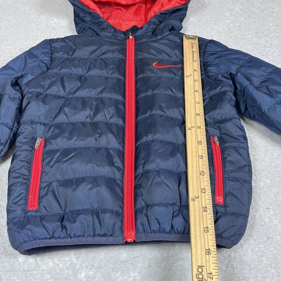 Nike Jacket Little Boys Size 3T 2-3Yrs Blue Red Puffer Zip Hooded Jacket Coat - Picture 7 of 10